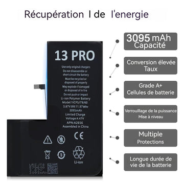 Batterie pour iPhone 13 Pro 3095 mAh Batterie de Remplacement Polymère Li-ION avec Kit d'Outils de Remplacement et Instructions